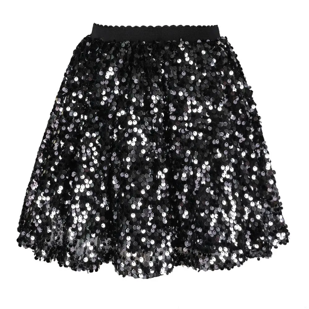 Flofallzique Girl Skirt Sequin With Elastic Waist Casual Outdoor Party Performance Cute Baby Kids Clothes 1-12Y