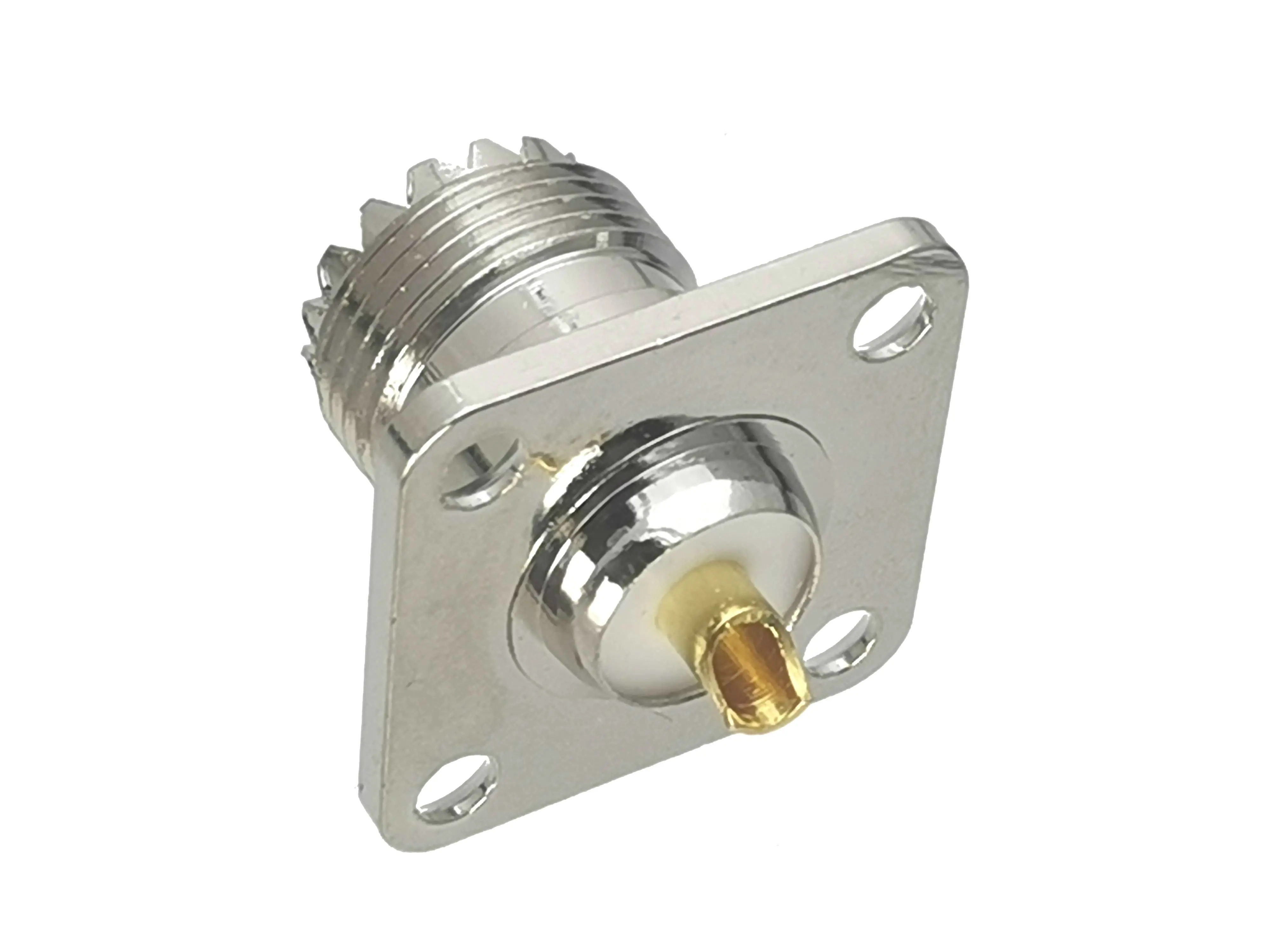 Fêmea Jack 4 furos Flange Conector de solda, UHF, SO239, montagem em painel, adaptador coaxial RF, 1pc