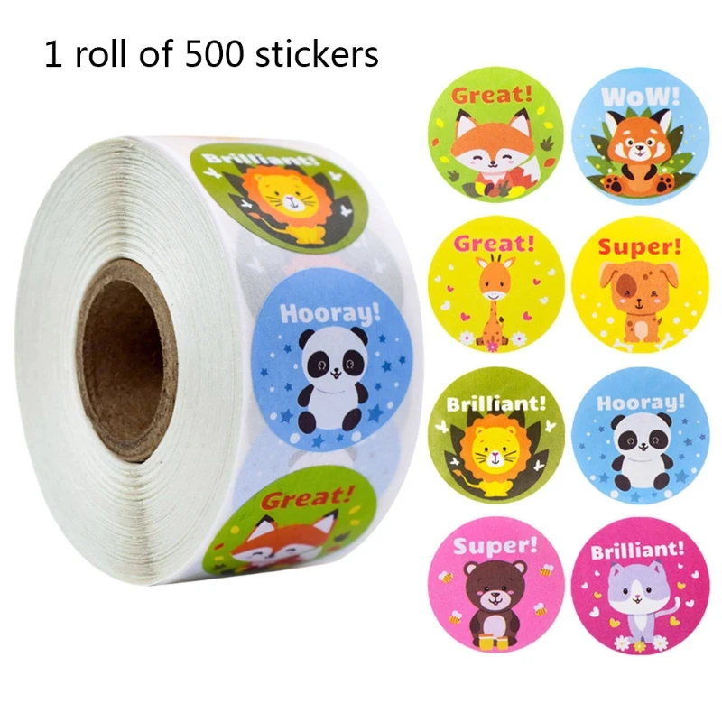 500Pcs/Roll Reward Stickers Cute Animal Scrapbooking Paper Craft Gifts for Students Teacher Encouragement Sticker