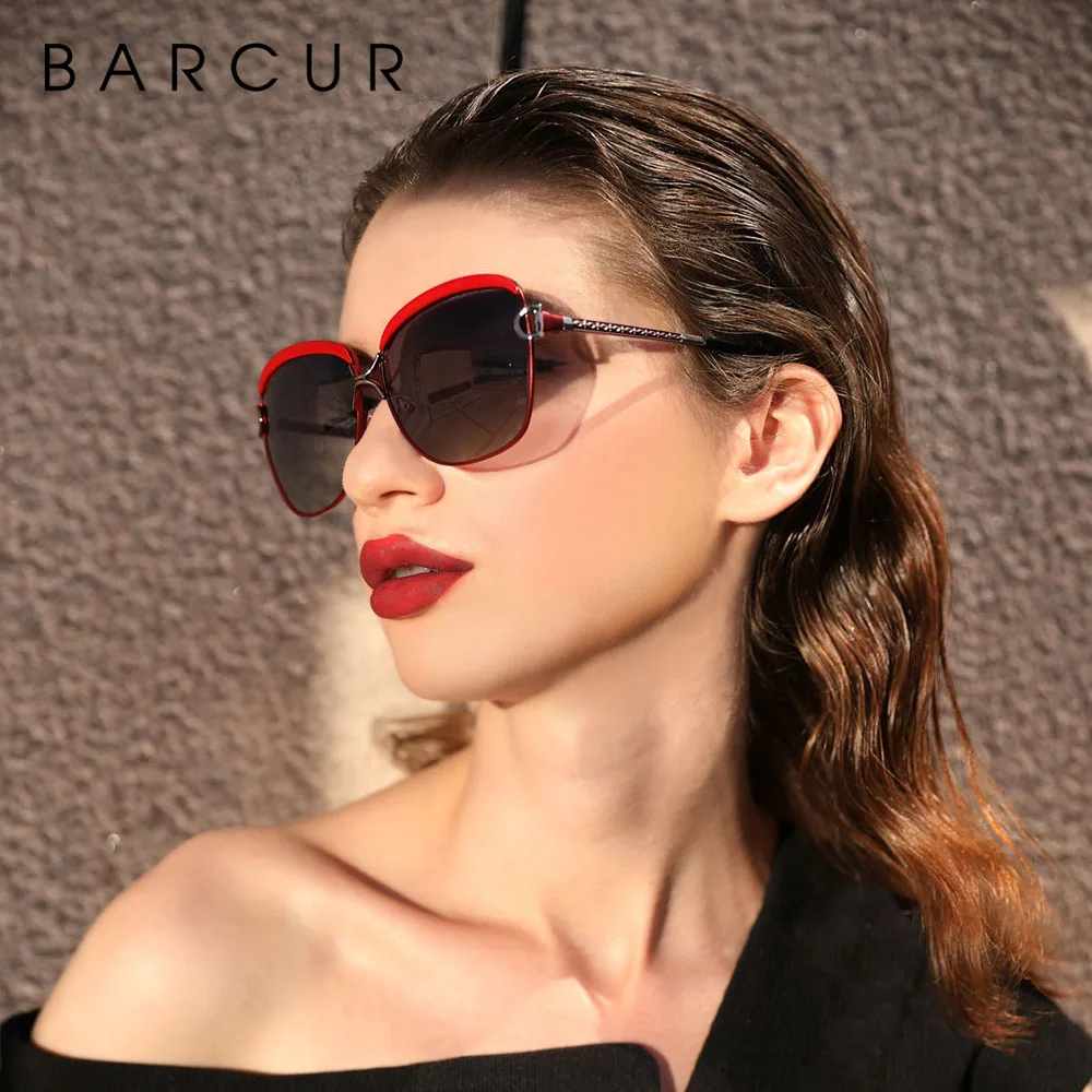 BARCUR Polarized Ladies Sunglasses Women Gradient Lens Round Sun Glasses Square Luxury Brand Oculos Lunette De Soleil Femme