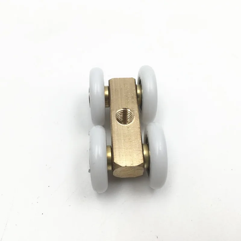 2PCS 21mm OD Sliding Door 4 Wheels Roller Home Bathroom Wardrobe Wood Door Copper Hanging Wheels For Furniture Hardware Wheel