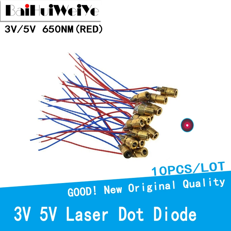 

10PCS/LOT 3V 5V 650nm 5mW Red Point Adjustable Laser Dot Diode Module Red Sight Copper Head Mini Laser Pointer 6MM 5Million Watt