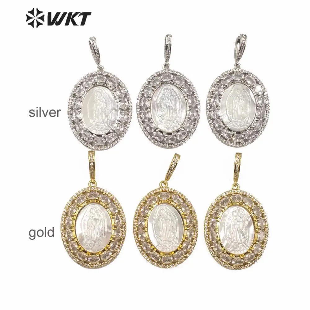 WT-MP142 WKT Natural Shell Pendant The Micro Pave With Shell Virgin Mary Pendant Women Fashion Pendant Jewelry Finding