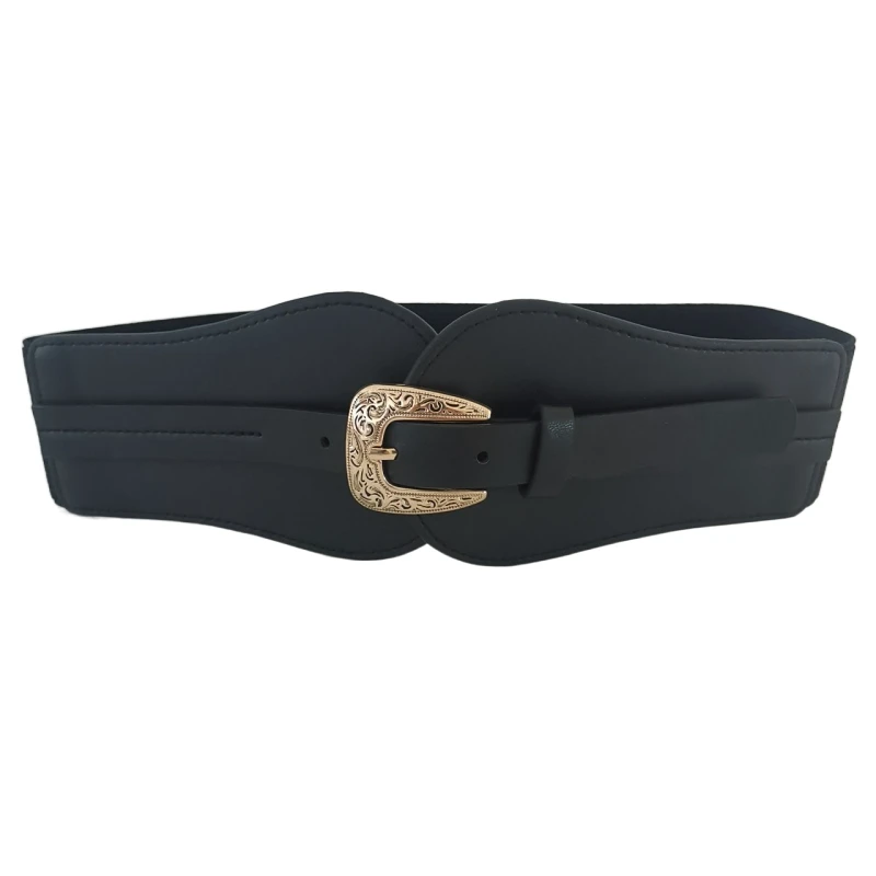 Plus Wide Carved Pin Buckle Belts For Dress Coat Woman New Black Elastic Cummerbund Lady Punk Gold Metal Solid Brown Waist Seals