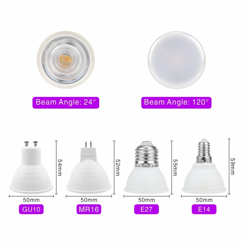 4pcs/lot LED Bulb E27 E14 MR16 GU10 GU5.3 Lampada Led 6W 220V 24/120 Degree Bombillas LED Lamp Spotlight Lampara LED Spot Light