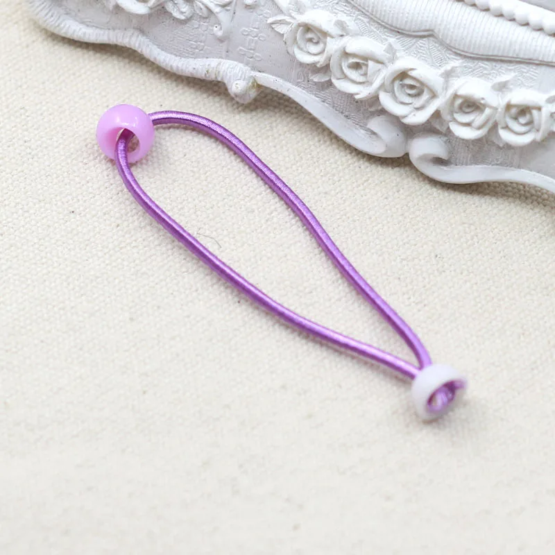 50PCS 2mm Elastic Ponytail Holders with Single Plastic Pads to Attach Charms Plain Hair ties Hair Bands for Kids DIY