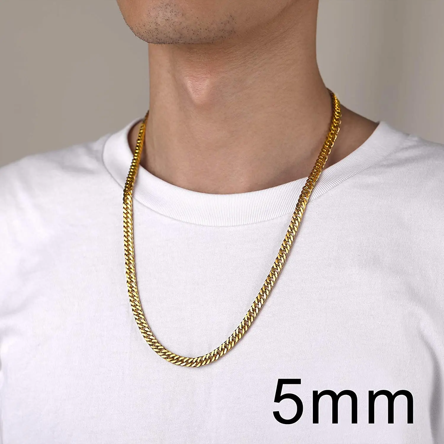 U7 Cuban Link Chain Necklace Stainless Steel Gold Color Curb Chains for Men Women 18\