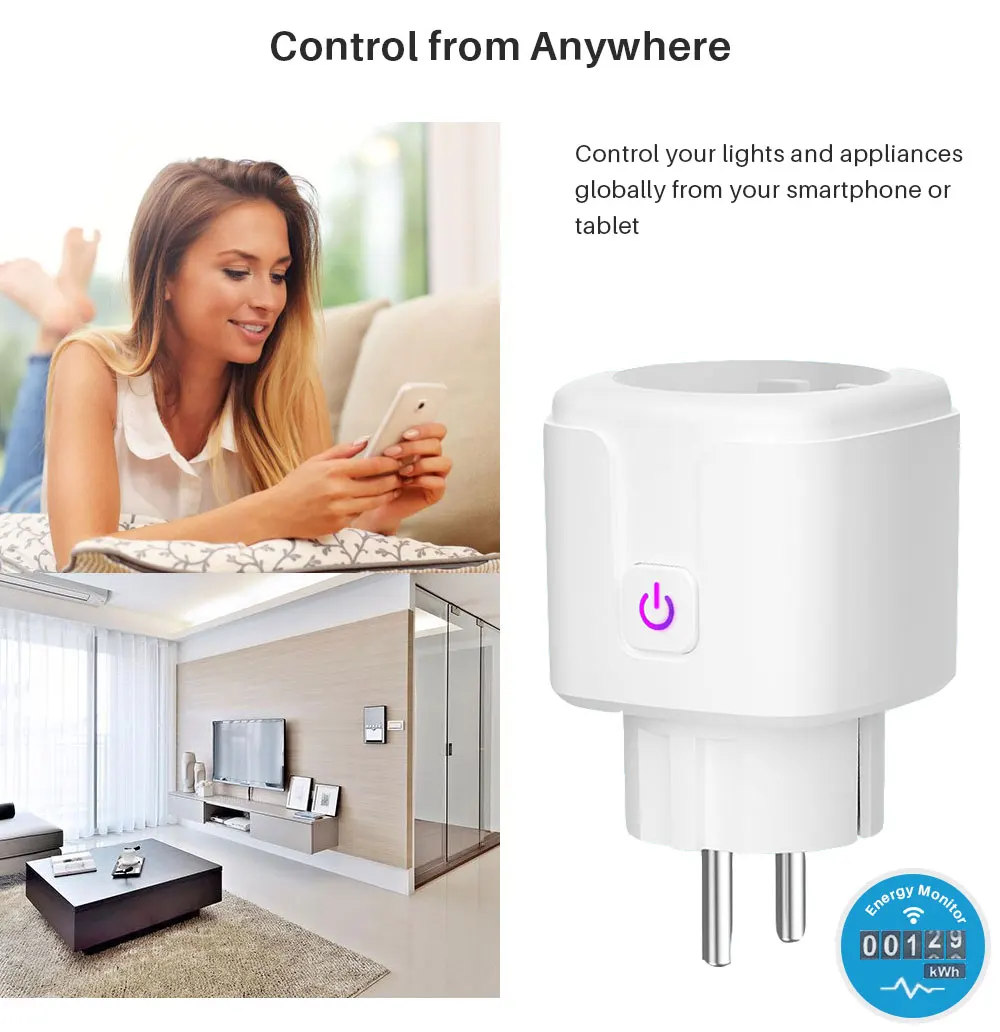 EU Smart Wifi energy Power meter Plug con Power Monitor Smart Home Wifi presa Wireless funziona wattmetro