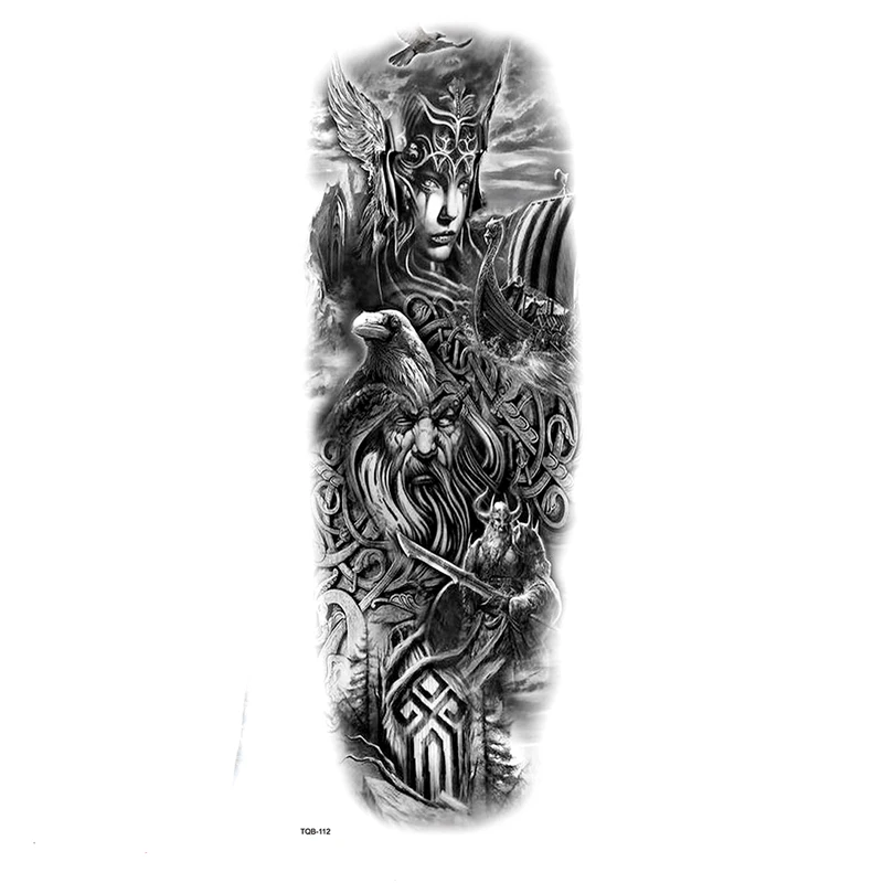 Mitologia nordica Odin War God Braccio completo Tatuaggi temporanei impermeabili Kit uomo Tatuaggio maniche braccio Tatoo Adesivi Tatoo falso Uomo