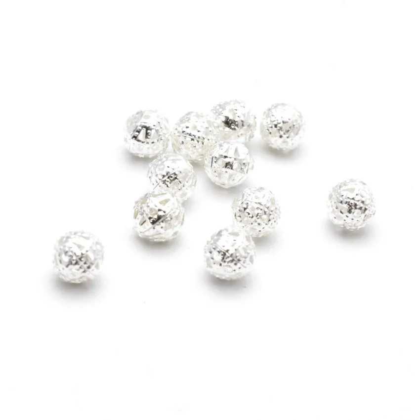 Jewelry DIY 4/6/8/10mm Vintage Iron Flower Lace Hollow Ball Metal Beads For Jewelry Making Findings