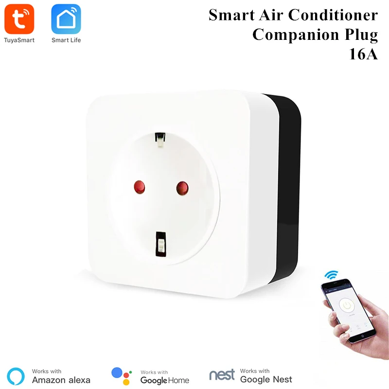 Tuya inteligente 16a ar condicionado plug companheiro ir controle remoto wifi tomada temporizador compatível com alexa google casa