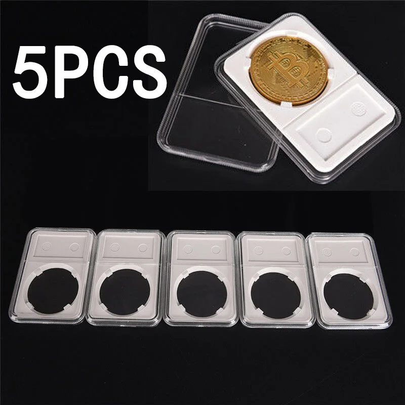 5Pcs Commemorative Coin Slab 30mm Holder Coin Display Storage Box Case Protector Square Transparent Coin Storage Box