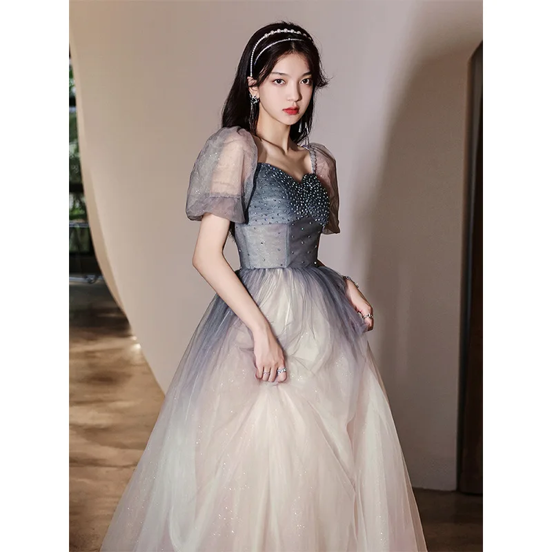 Women\'s Evening Dress Sweetheart Short Sleeve Lace Elegant Party Gowns Floor-Length Sequined A-Line Graceful Bridesmaid Dresses