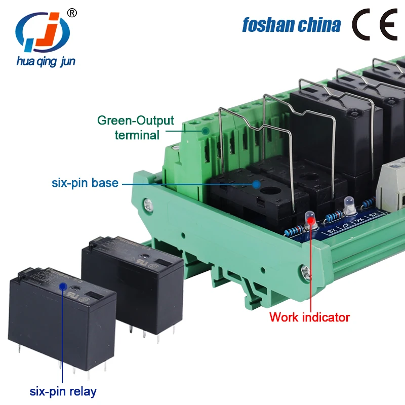 Huaqingjun 6-Channel DPDT Relay Module DC24V QJ-6RG-S2Z-24V Relays Modules for PLC Expansion
