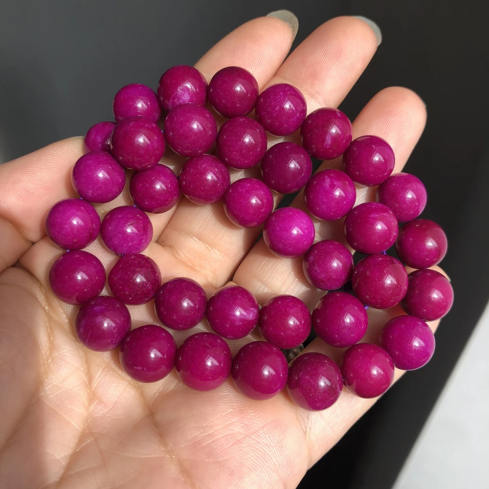 A+ Natural Stone Fuchsia Jades Chalcedony Beads High Quality Loose Spacer Beads For Jewelry Making DIY Bracelet 6/8/10mm 15Inch