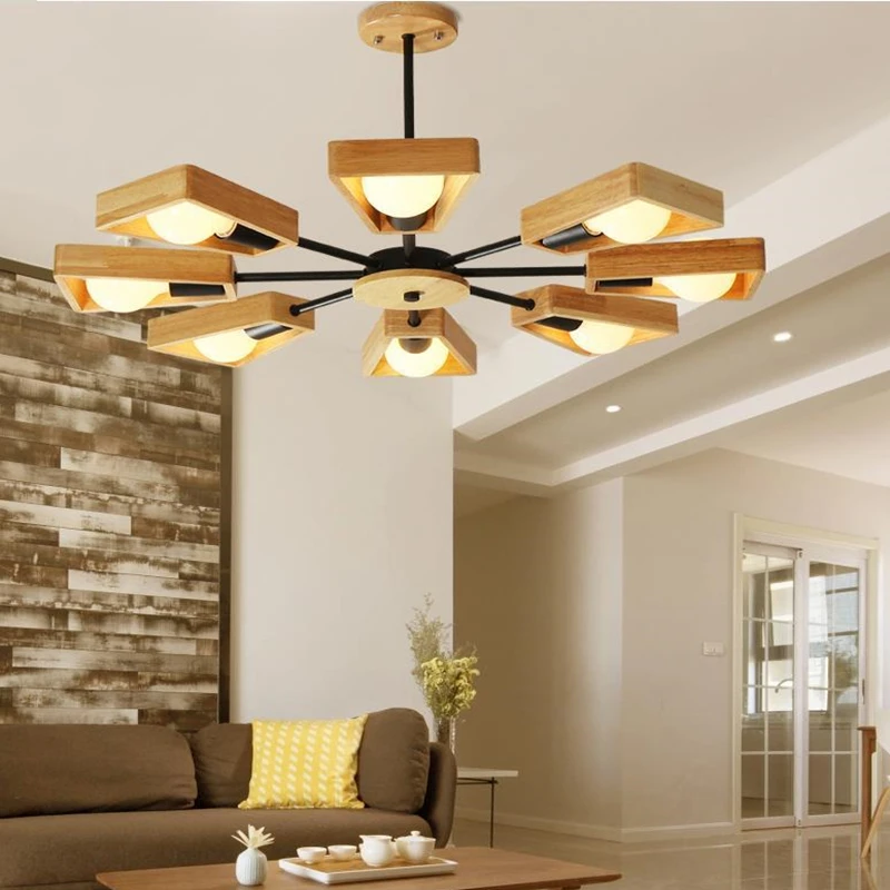 3/5/6/8 Lights E27 Windmill Wooden Chandelier Lighting For Living Room Bedroom Kitchen Island LED Loft Industrial Art Home Decor