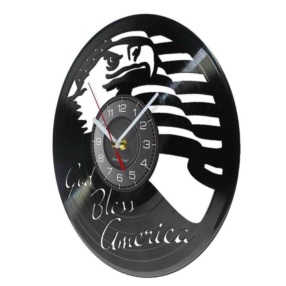 Eagle God Bless America Vinyl Record Wall Clock Patriotic USA Pride Flag Decor Vinyl Disk Crafts American Independence Day Gift