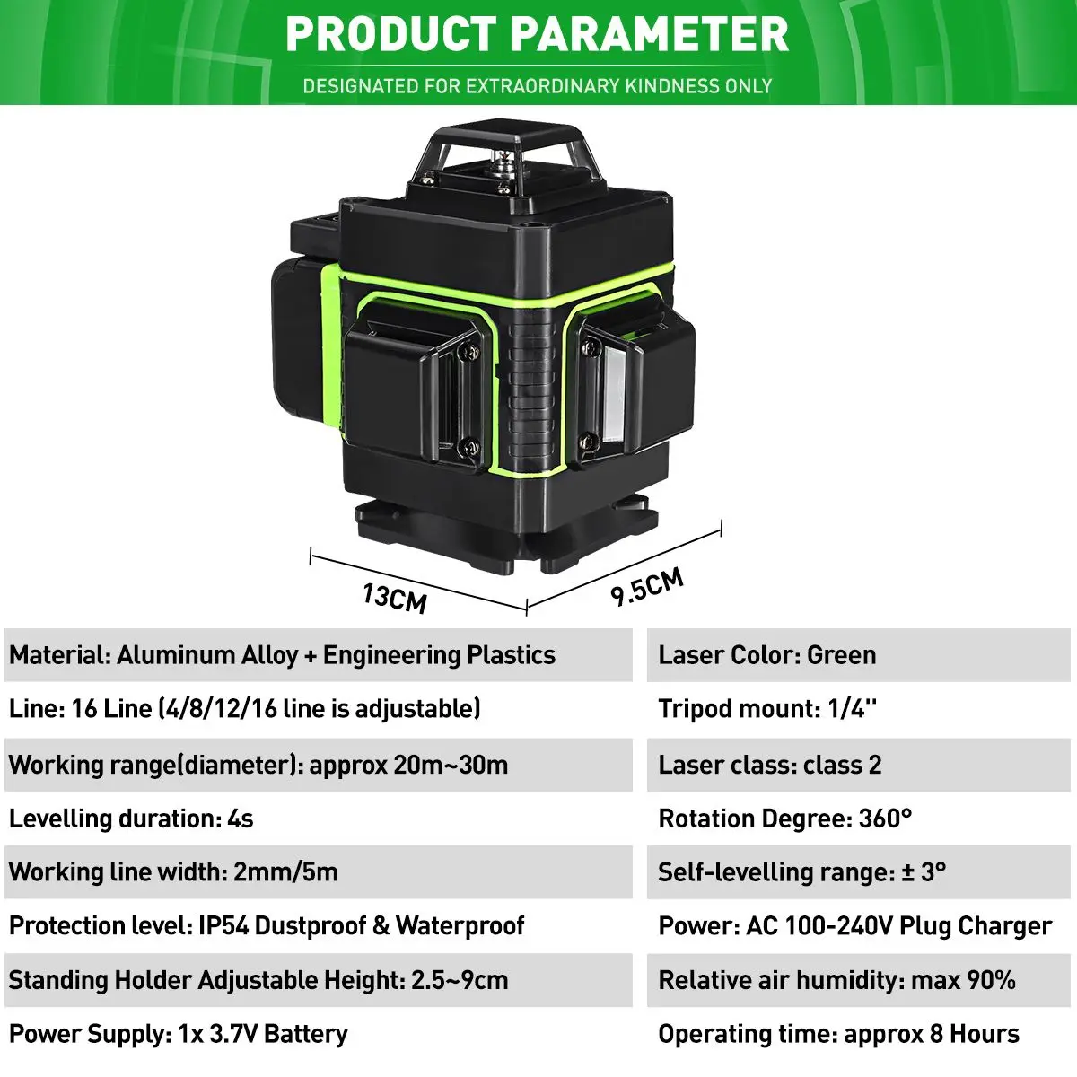 FASGet 4D 16 Lines Green Laser Levels 360 Horizontal &Vertical Cross Lines With Auto Self-Leveling super powerful Laser Beam