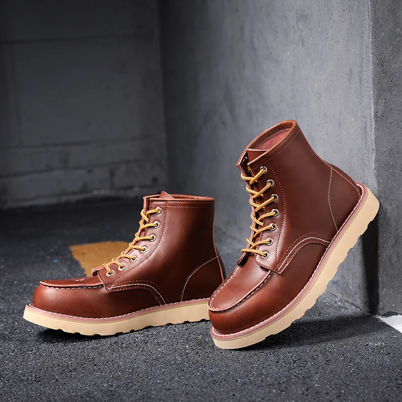 Vintage Men Boots  Genuine Leather Boots Wing Men Handmade Work Travel Wedding Ankle Boots Casual Fashion Boots Outdoor