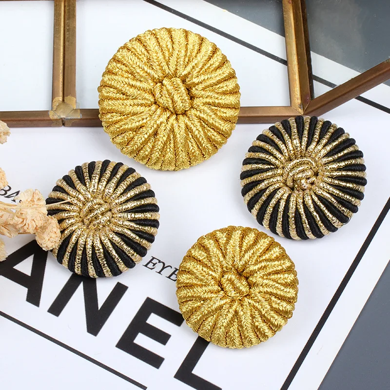 1pcs Fashion Round Weaving Thread Millet Bead Buttons DIY Coat Bead Buckle Gold Thread Bag Clothing Decoration Buttons