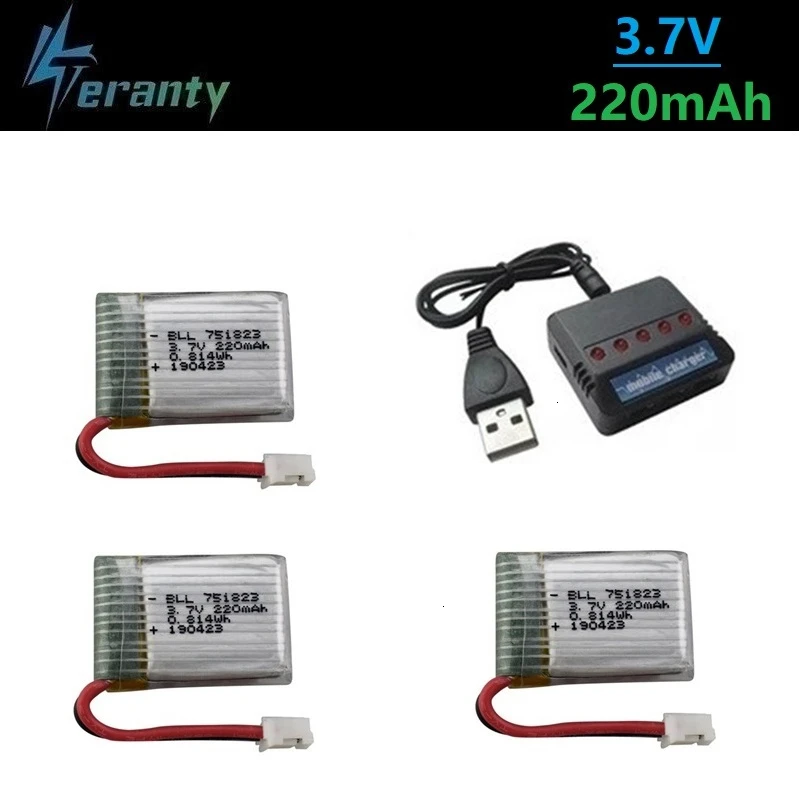 3.7V 220mah LIPO 배터리, 충전기 포함 E010 T36 NH010 F36 H36 RC 드론 배터리 HS210 SANROCK GD65A atoyxat-66 751823