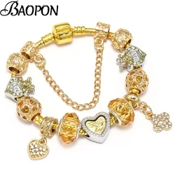 High Quality Gold Color Love Heart Beads Charm Bracelets & Bangles With Feather Pendant Bracelet For Women Wife Jewelry Pulseira