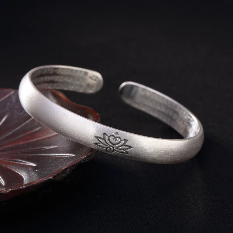 

★style restoring ancient ways opening contracted solid sterling silver bracelet lotus female silver bracelets bracelets