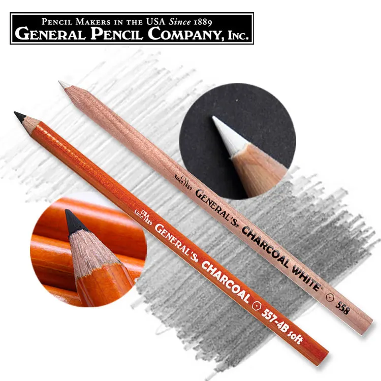 American GENERAL'S Sketch Charcoal Pen Original Charcoal Fine Pen White Painting Highlight Pen 558 White 557 557 HB,2B,4B,6B