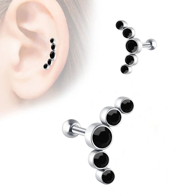 1 pc Stainless Steel Inlay Crystal Ear Studs For Women Piercing Tragus Earrings Cartilage Helix Screw ball Ear Bone Nail Jewelry