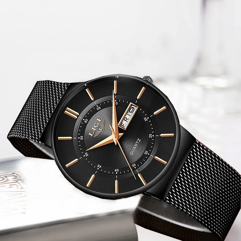 LIGE Women Watches Luxury Brand Ultra-thin Calendar Week Quartz Watch Ladies  Stainless Steel Waterproof Gift reloj muje+Box