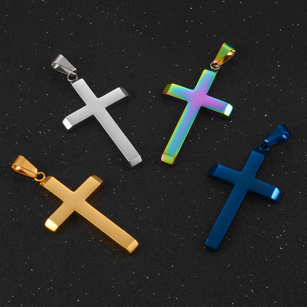 316L Stainless Steel Silver/Gold/Blue Color Cross Pendant Necklace Accessory Chain For Women Men Punk Hip Hop Jewelry Gift