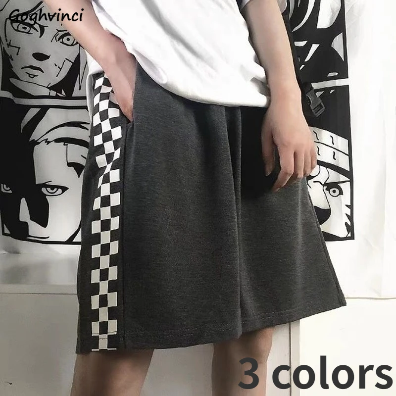 

Women Shorts Patchwork Straight Trousers All-match Unisex Korean Style Empire Retro Baggy Casual Student Chic Bottom Harajuku BF