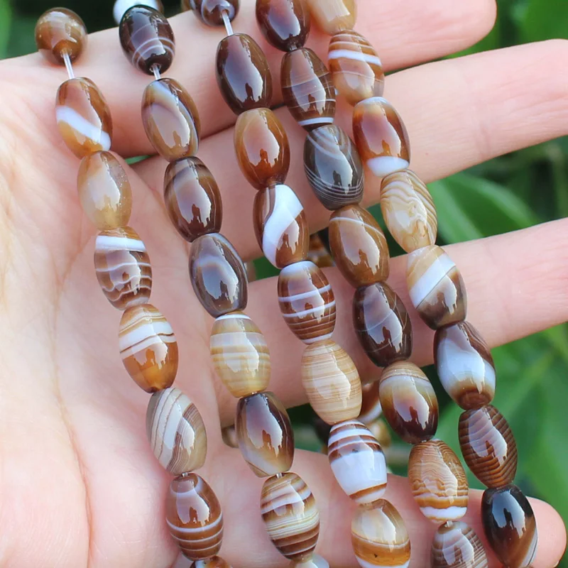 Frost, smooth Multi Size 13-25mm coffe Color Stripe agates Drum shape beads 15\