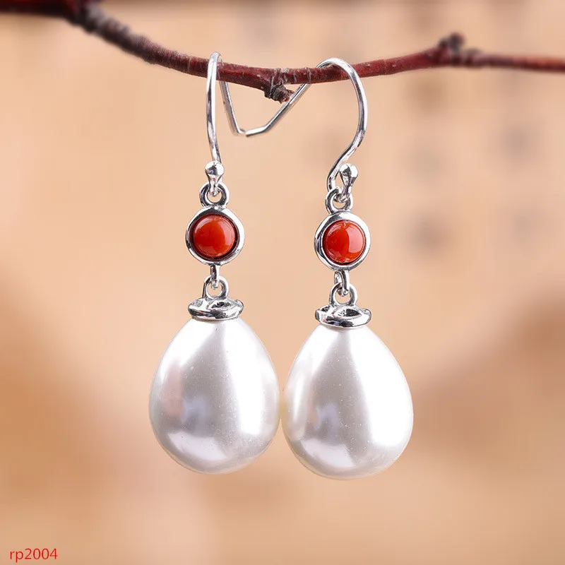 

KJJEAXCMY boutique jewelry S925 Sterling Silver Jewelry Fresh Women's Shell Bead Earrings Water Drop New