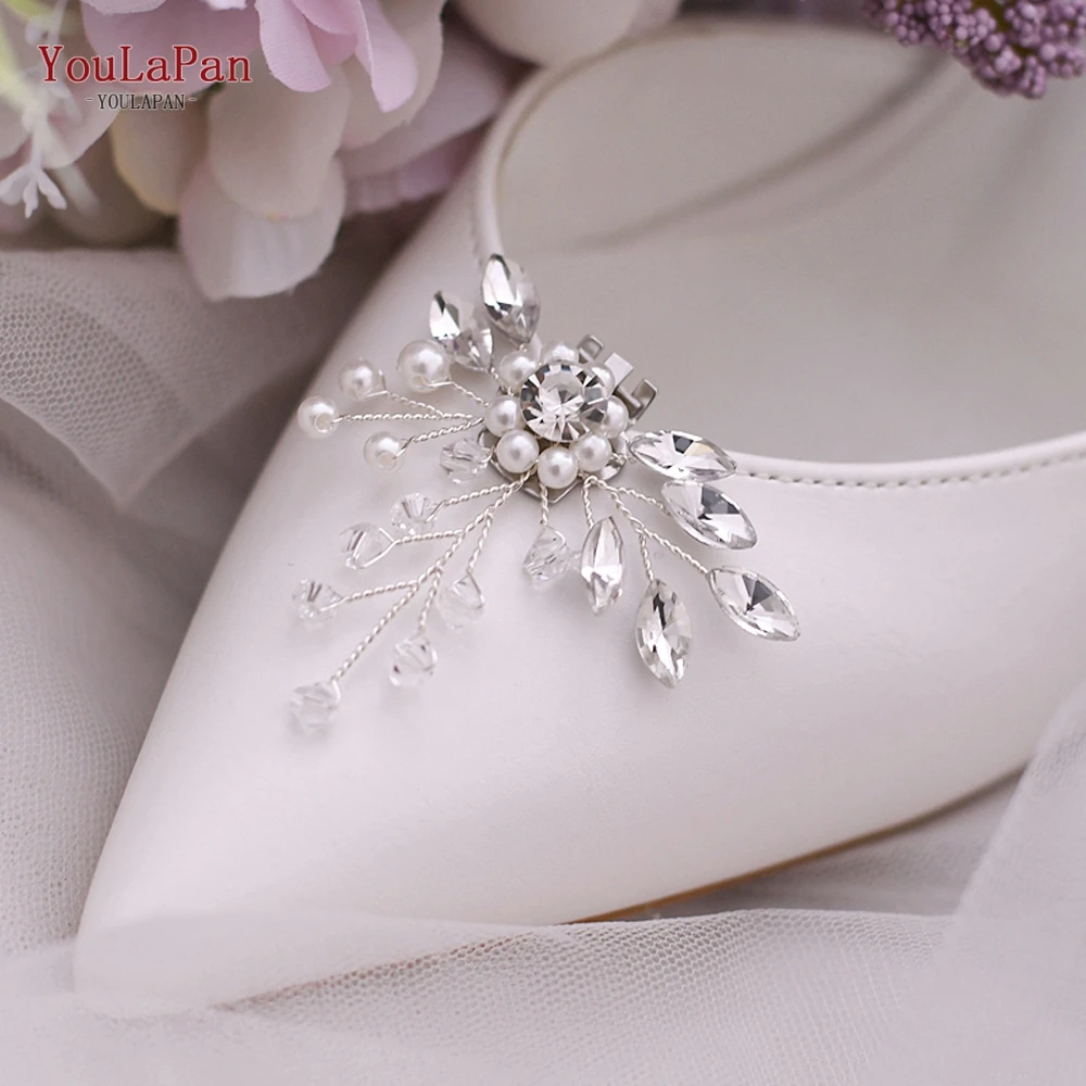 YouLaPan Fashionable Rhinestone Bridal High Heel Clip Pearl Flower Bridal Wedding Shoe Buckle Ladies Accessories for Bride X02