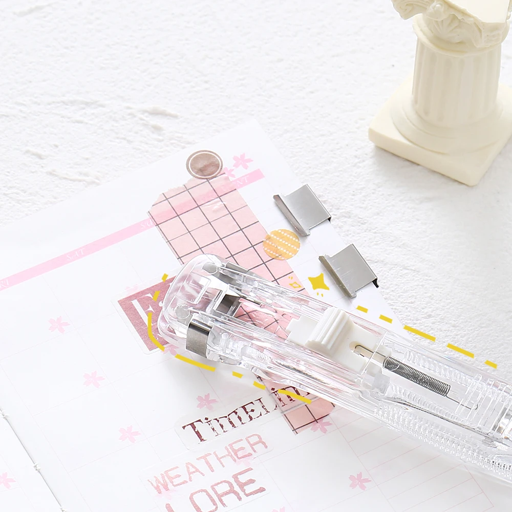 Hand Paper Clipper With Refills Metal Paper Clips For Document Binding Stationery 40 pages Folder Paperless Clip H0544