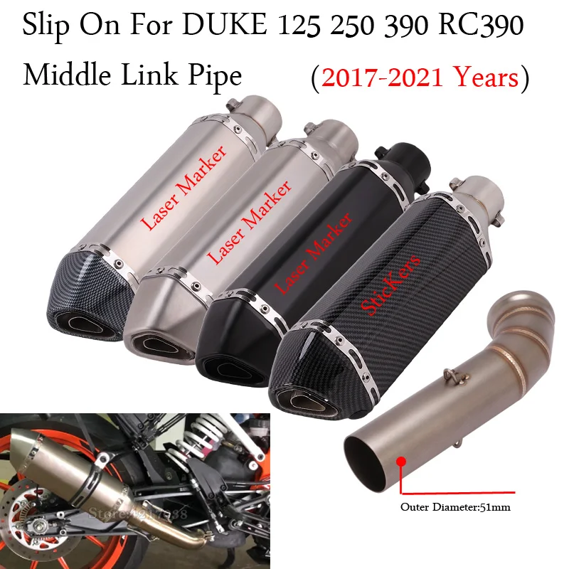 

Slip On For DUKE125 250 390 DUKE RC390 2017 - 2021 Years Motorcycle Exhaust System Escape Modified Middle Link Pipe 51mm Muffler