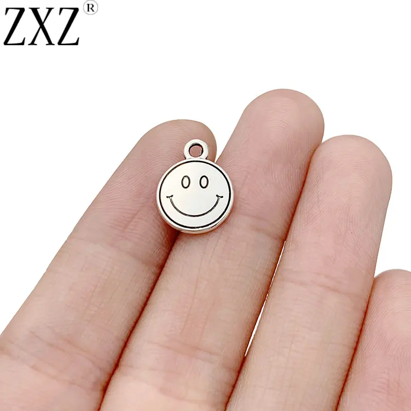 ZXZ 20pcs Tibetan Silver Smile Face Round Charms Pendants Beads for Necklace Bracelet Jewelry Making Accessories