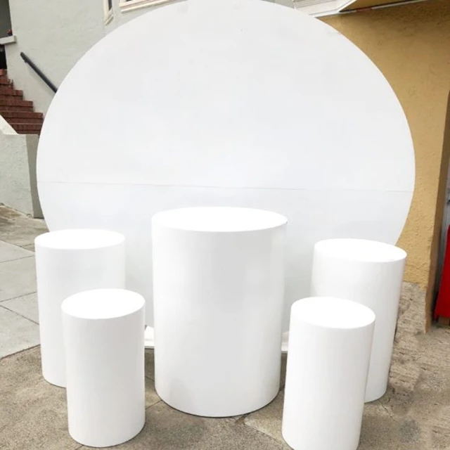 

1 circle and 5 plinth ) Hot Selling White Display Metal Round Wedding Stage Backdrop yudao375