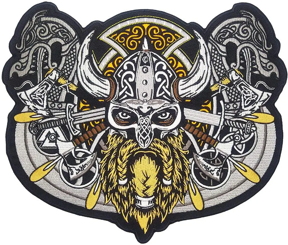 Viking Warrior of Odin Large Embroidered Back Patch for Motorcycle Jacket & Biker Vest Iron on Patches for Clothes Punk Applique