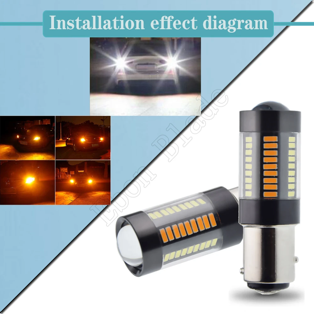 Pair LED Car Signal Lamp 1157 BAY15D P21/5W 4014 66SMD White/Amber Auto Dual Color Switchback Turn Signal DRL Bulb Light 12V DC