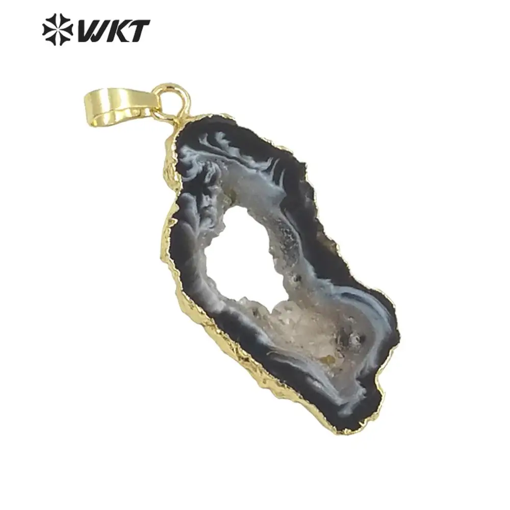 

WT-P096 Natural at gate Druzy Pendant stone Slice druzy Geode Pendant stone drusy pendant 24K gold trim at gate pendant