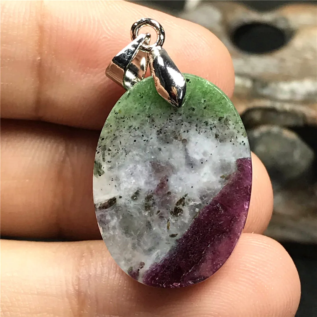 Top Natural Ruby Zoisite Tumbled Crystal Pendant Jewelry For Women Men Wealth Love 22x16x8mm Beads Stone Silver Gemstone AAAAA