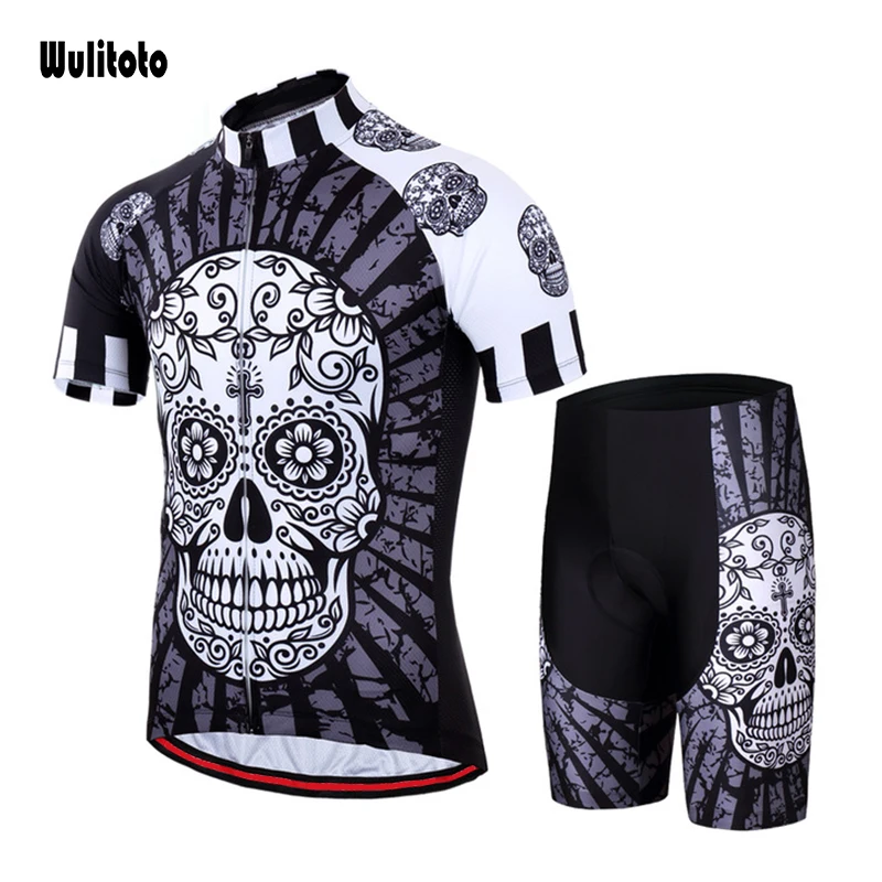 Black and white skull short-sleeved suit men's cycling clothes mountain bike sportswear bicycle tops