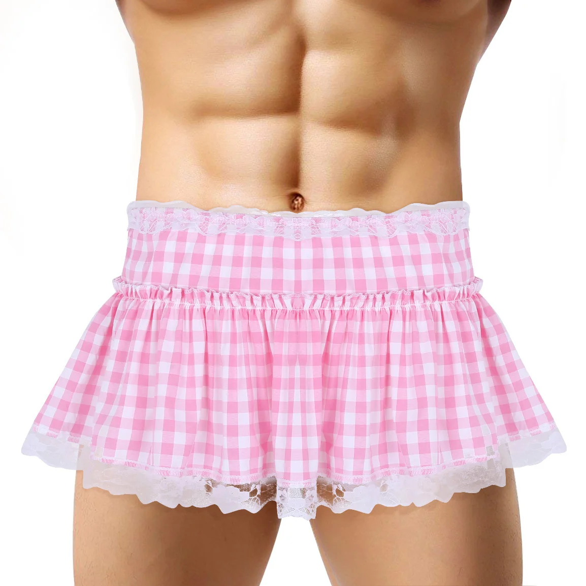 Mini saia sexy linha A para homens e mulheres, bainha de renda, saias plissadas guingão, acessórios de lingerie maricas, roupas de coquetel, calcinhas, 2023