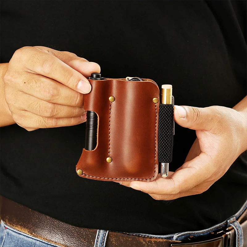 EASYANT Leather Sheath EDC Pocket Organizer Hollow Sleeve Tool Pouch for Flashlight