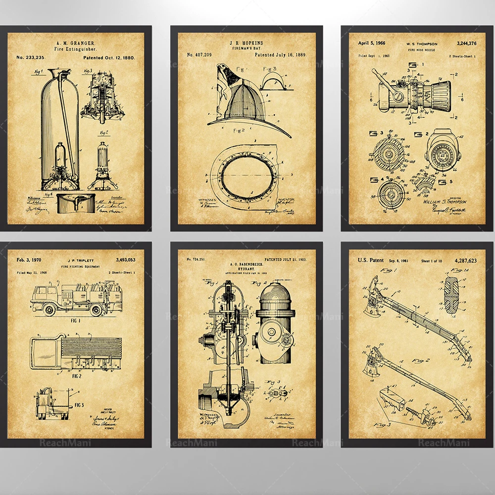 

Firefighter patent art 6 piece set, firefighter poster, firefighter art, fire house wall art, fire truck, boy room art, fire hel