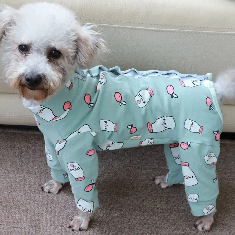 Pet Dog Jumpsuit Thin 100%Cotton Puppy Clothes Printed Overalls For Small Dogs Protect Belly Stretchy Pajamas Poodle Home Wear