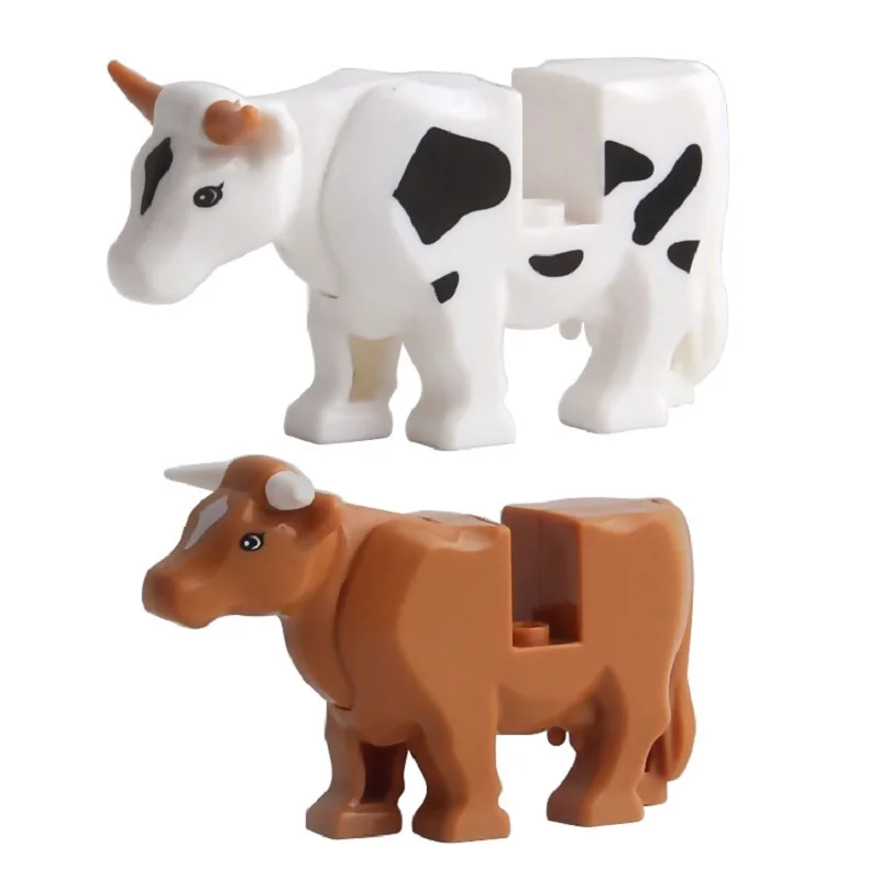 Cow Farm Animal Set Mini Action Figures Hobbies Accessories Parts For Children Playmobil Building Blocks Brick Toys Brinquedos