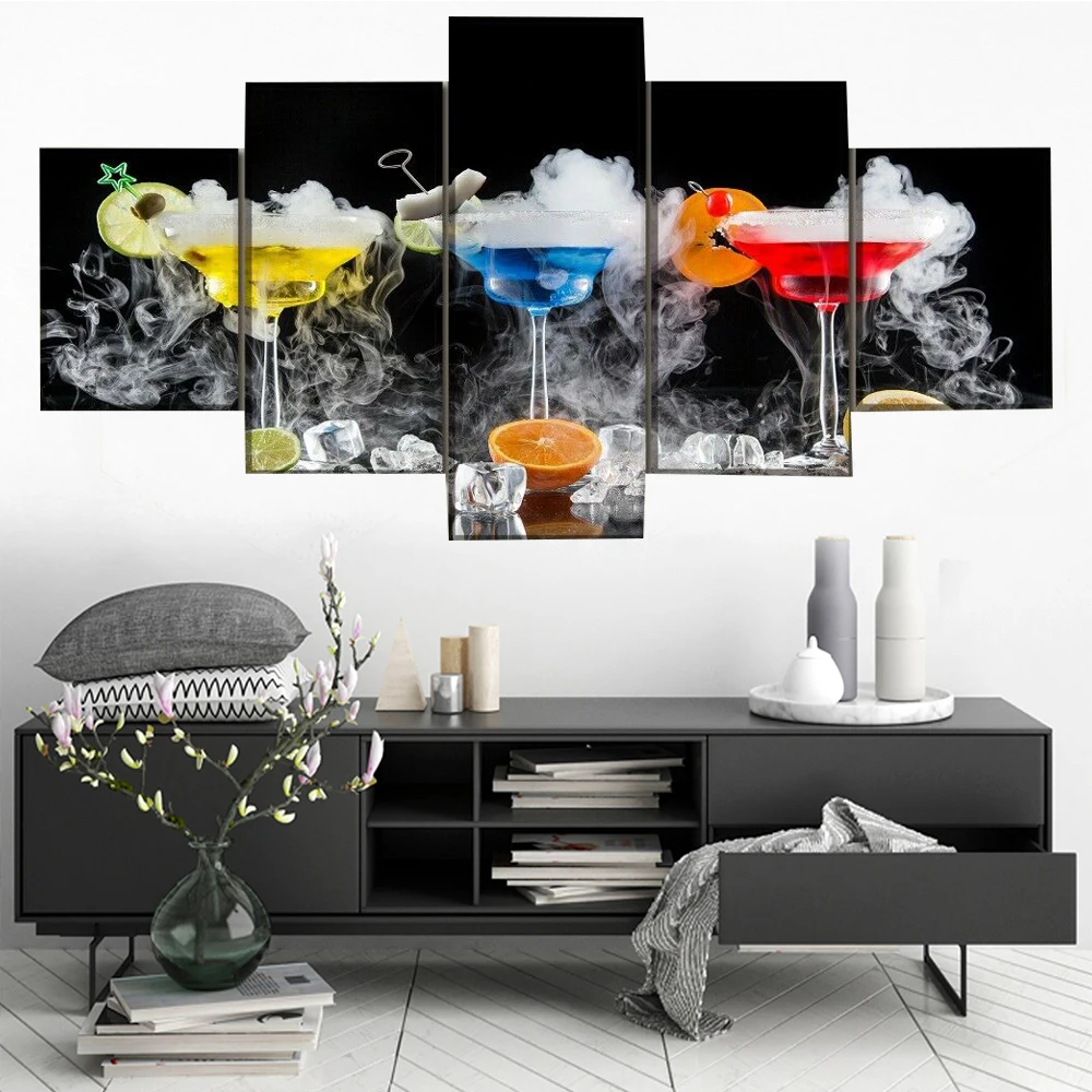 

5 Piece Wall Art Canvas Painting Cocktail Drink Fruit Poster Nordic Decoration Modern Home For Framework Modular Pictures